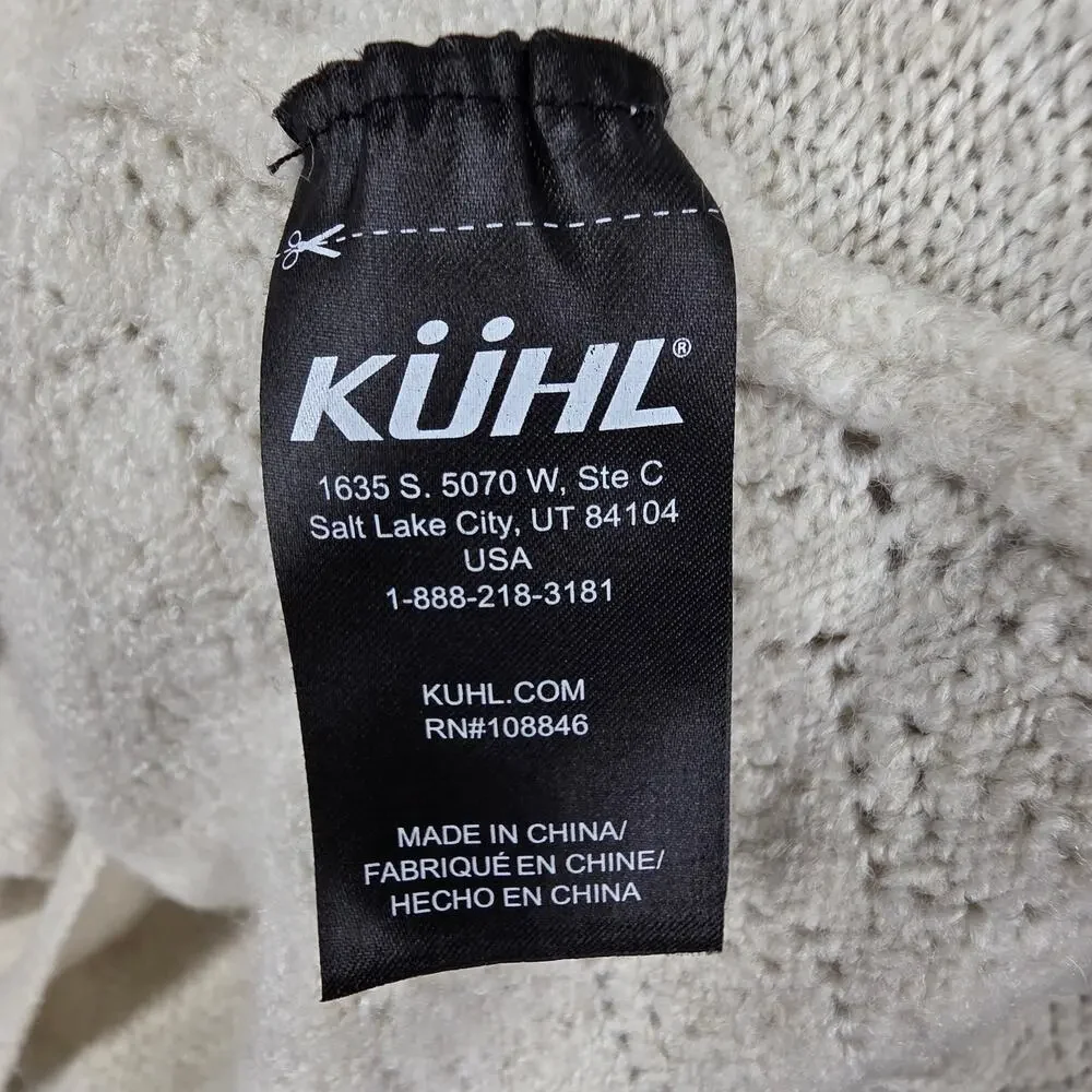 KUHL WOMEN'S CREAM KNIT SWEATER – SIZE SMALL – DIAMOND OPENWORK – WOOL BLEND